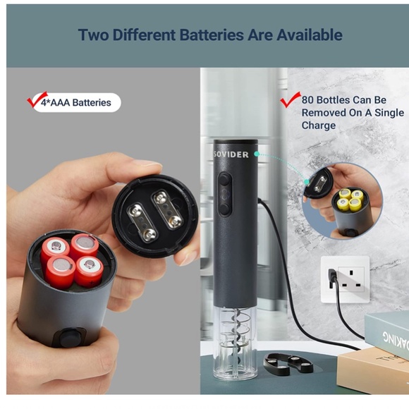 NEW Electric Wine Opener Set W/ Rechargeable Batteries - Picture 2 of 7
